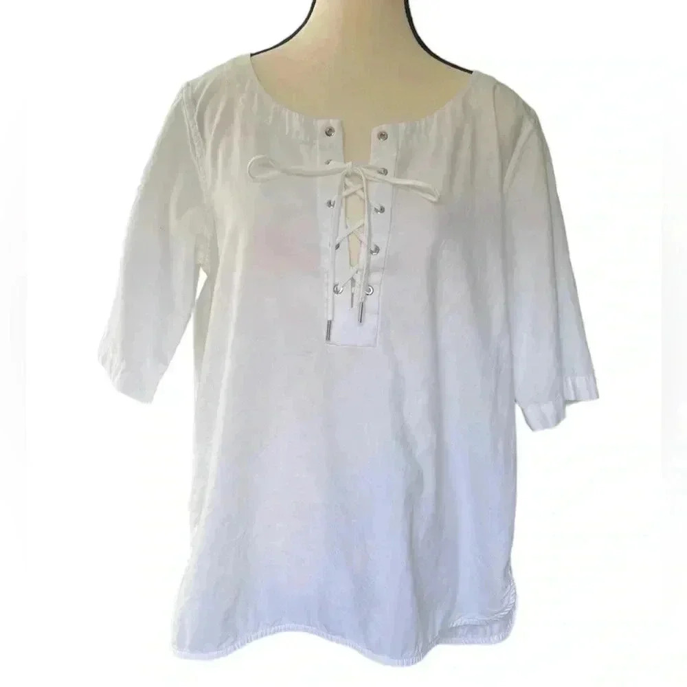Rag & Bone Womens Short Sleeve Shirt‎ Lace Up Front
Sz M